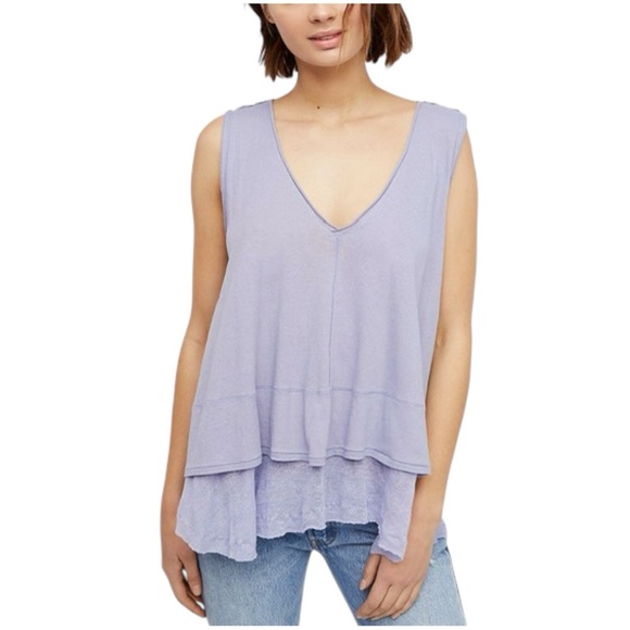 We The Free Tops - We The Free ‘Peachy Tee’ Lavender Sleeveless Layered Raw Edge Top Size Medium